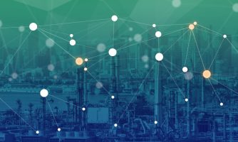 Oil refinery industry connection to people community city concept, Clean power fuel energy for future modern metro wide cut for banner background.